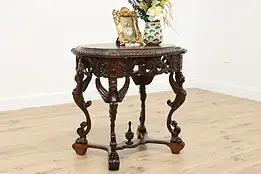 Renaissance Antique Walnut Center or Lamp Table, Phoenixes #56626