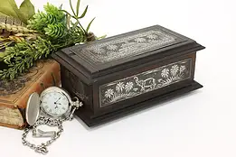 India Vintage Rosewood & Silver Inlay Jewelry Keepsake Chest #56893