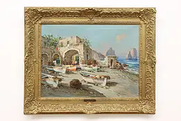 Fisherman Bay Antique Original Oil Painting Girolamo 36" #56902