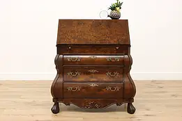 Dutch Vintage Maple Bombe Library Secretary Desk, Rondova #56577