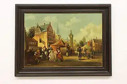 Village Festival Vintage Original Oil Painting Muzaros 48.5" #56606