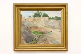 Adobe Village Vintage Original Oil Painting 27.5" #55860