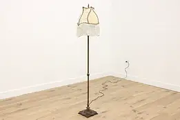 Victorian Antique Brass & Iron Floor Reading Lamp Lace Shade #47161