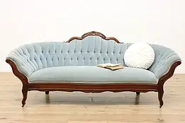 Victorian Antique Carved Mahogany Tufted Velvet Sofa Couch #57400