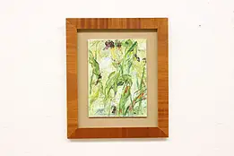 Corn Stalks in Field Vintage Original Oil Painting Zhang 17" #57724