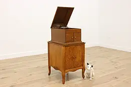 Victrola Antique Tabletop Phonograph Oak Cabinet Base #56937