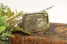 Sun & Rainbow Scene Vintage Brass Belt Buckle, Indiana #57041