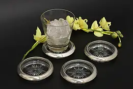 Set of 4 Vintage Cut Glass & Silverplate Coasters, Leonard #57442