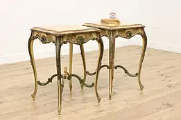 Pair of Hand Painted Vintage Side or End Tables Marble Tops #57591