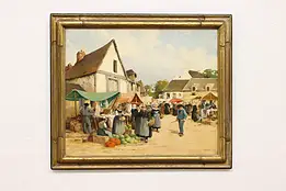 French Market Day Antique Original Painting Leclaire 30.5" #57600