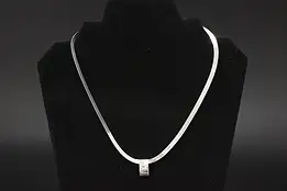 Sterling Silver Herringbone Chain Necklace with Accent Pendant #57832