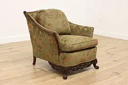 French Vintage Carved Mahogany Upholstered Lounge Chair #56876