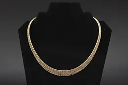 Italian Gold Tone Sterling Silver Wide Herringbone Necklace #57841