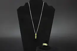 Sterling Silver Green Peridot Gemstone Necklace & Ring Set #57836