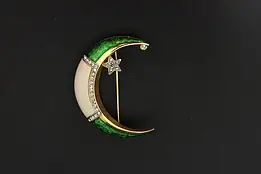 Signed DeNicola Crescent Moon Enamel & Rhinestone Brooch #57873