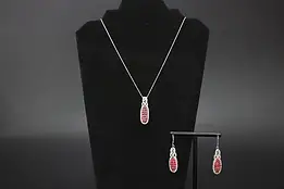Sterling Silver Sapphire & CZ Pendant Necklace Earrings Set #57830