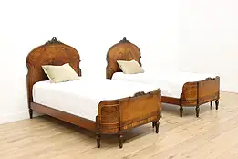 Pair of French Art Deco Antique Carved Rosewood Twin Beds #57744