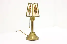 Arts & Crafts Antique Brass & Stained Glass Boudoir Lamp #57650