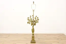 French Antique Gilt Brass Sculpture Candelabra Floor Lamp #46391