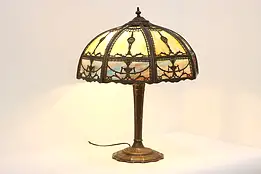 Victorian Antique Library or Office Lamp Stained Glass Shade #57884
