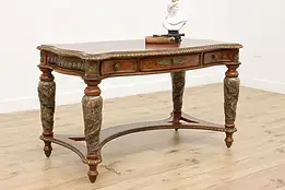 Renaissance Vintage Marble Cherry Office Library Desk Amini #57903