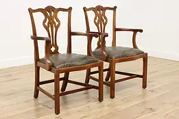 Pair Georgian Mahogany & Leather Dining Office Chairs GFW #58009