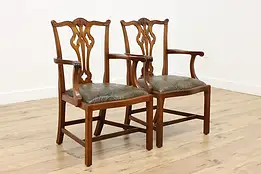 Pair Georgian Mahogany & Leather Office Dining Chairs GFW #58008