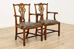 Pair Georgian Mahogany & Leather Dining Office Chairs GFW #56402