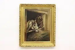Weary Horses Antique Original Oil Painting, Beaumont 26" #57572