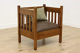 Arts & Crafts Mission Oak Antique Square Chair, Faux Leather #58103
