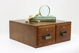 Craftsman Antique 2 Drawer Oak Tabletop Card Collector File #57202