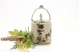 German Antique Painted Glass Silverplate Biscuit Jar Farmers #57753