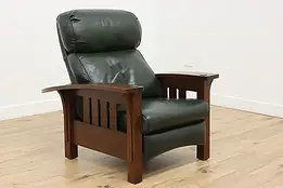 Craftsman Emerald Leather & Oak Reclining Chair, Stickley #57982