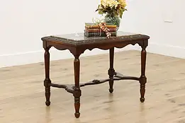 Tudor Design Vintage Carved Birch & Marble Side or End Table #58058