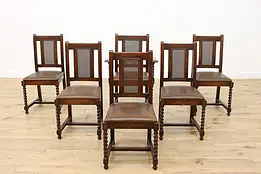 Set of 6 Craftsman Antique Tudor Oak Dining Chairs Stickley #57910