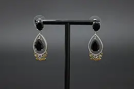 Pair of Sterling Silver Black CZ Gems Dangle Earrings STS #58057