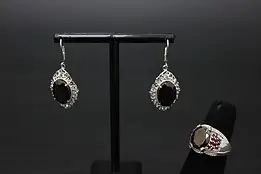 2pc Sterling Silver Black CZ Gems Size 8 Ring & Earrings STS #58055