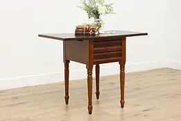 Sheraton Antique Walnut Drop Leaf End Table or Nightstand #57973
