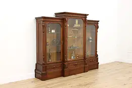 Victorian Antique Triple Walnut Library Bookcase or Display #56975