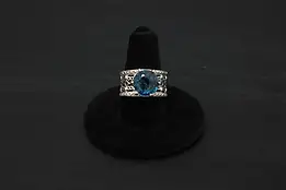 Blue Cubic Zirconia Gemstone & Sterling Silver Ring Size 6 #58190
