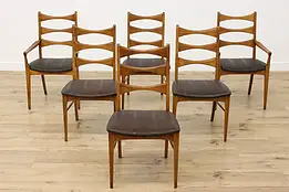 Set 6 Midcentury Modern Vintage Elm & Leather Dining Chairs #58198