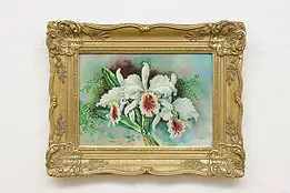 White Iris Bouquet Vintage Original Oil Painting Merriam 20" #58367