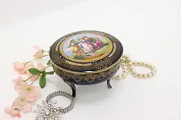 French Vintage Cobalt Painted Porcelain Jewelry Box #58380