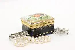 French Vintage Painted Porcelain Jewelry Trinket Box, Couple #58378