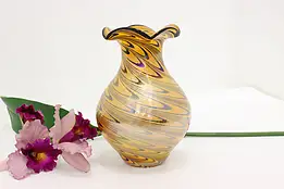 Orange & Blue Swirl Vintage  Blown Art Glass Thread Vase #58407