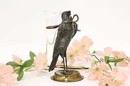 Victorian Antique Pewter Bird Sculpture, Glass Bud Vase #58384