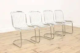 Set 4 Midcentury Modern Vintage Chrome Dining Chairs, Cidue #58339