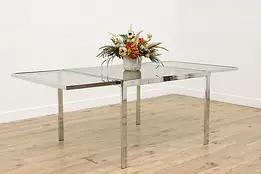 Midcentury Modern Vintage Chrome Dining Table Opens 82" #57974