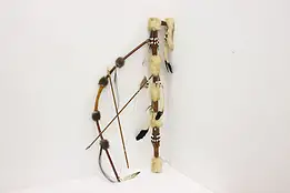 Native American Vintage Leather & Fur Ceremonial Bow & Cane #57051