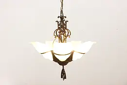 Art Deco Vintage Frosted Glass Shades Chandelier Spain #57700